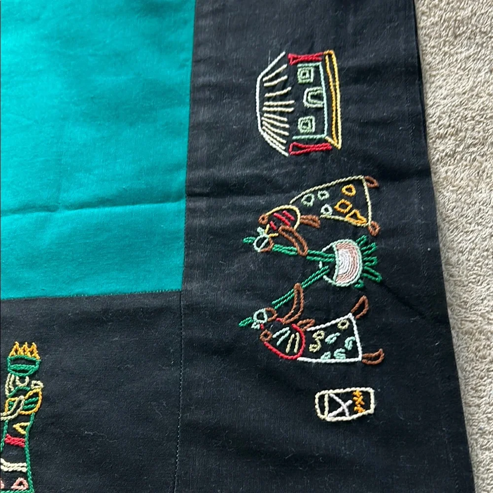 Embroidered Black and Teal tapestry (cotton fabric)